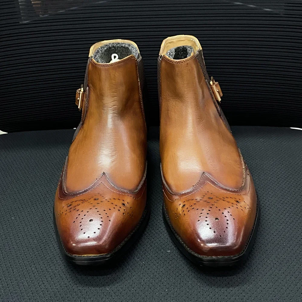أحذية الكاحل من جلد البقر الحق - مراجعة Men Formal Wear With Boots وسعره